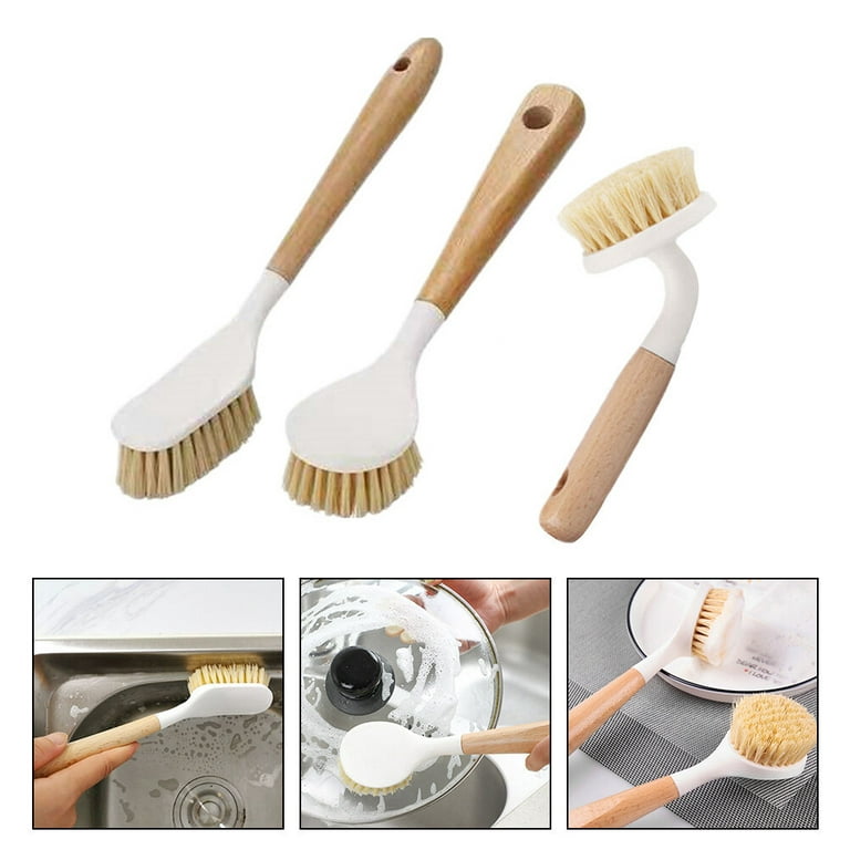 3 Pack Dish Multi-Purpose Scrub Brush Set Rubber Handle Cleans Pots Pans  Bath