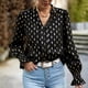 thumbnail image 3 of Blusa de manga larga con cuello en V,Blusa de manga larga abombada con puños fruncidos para mujer Blusa informal para mujer Los mejores materiales, 3 of 8