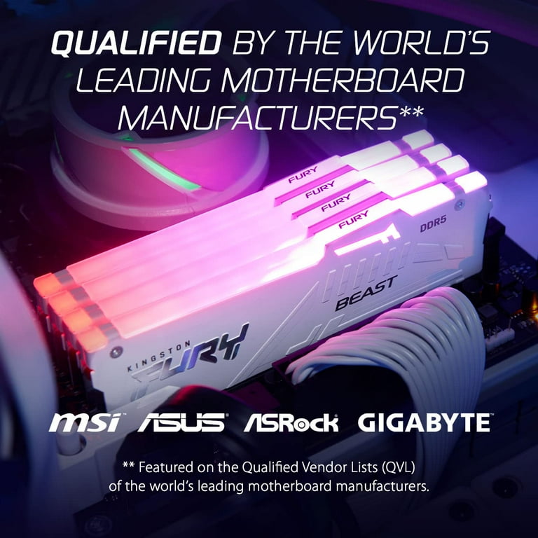 Kingston 64GB (4x16GB) DDR5 6000MT/s CL40 FURY Beast White RGB XMP