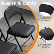 UBesGoo 4 Pack Folding Chairs, Vinyl Cushion Padded Lightweight Foldable Chairs Set of 6, Waterproof Collapsible Chairs for Outdoor Party, Home, Office, Black