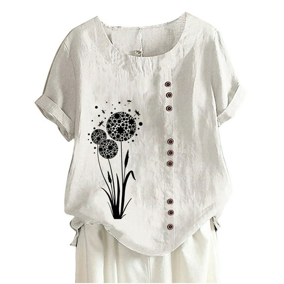 Fesfesfes Women Plus Size Workout Clothing Women's Summer Casual Round Neck Short Sleeve Printing Loose Shirt Tops Tees for Women 4(S)