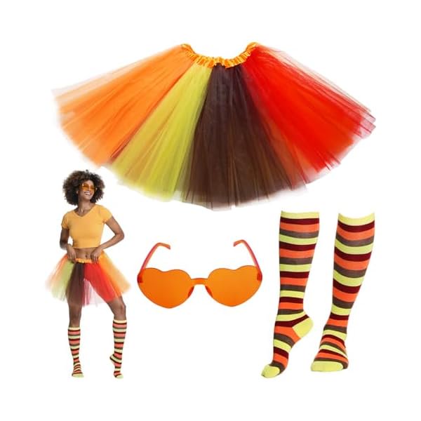 WAYANAdult Orange Tutu with Sock Set for Women Thanksgiving Halloween Pumpkin Turkey Tutu Costume Party Accessories