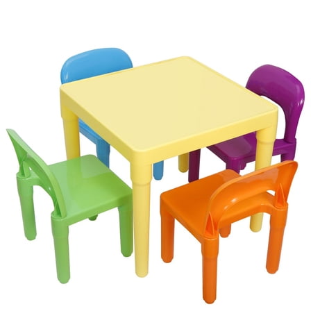 WSSYzyzf Kids Activity Table and Chair Set, 4-Piece Yellow Plastic Table & Primary Chairs