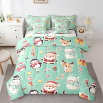 Feelyou Santa Claus Child Twin Bedding Sets 7-Piece, Merry Christmas Bedding Comforter Set, Kawaii Cartoon Style Reversible Sheet Sets, Microfiber Bedroom Decor
