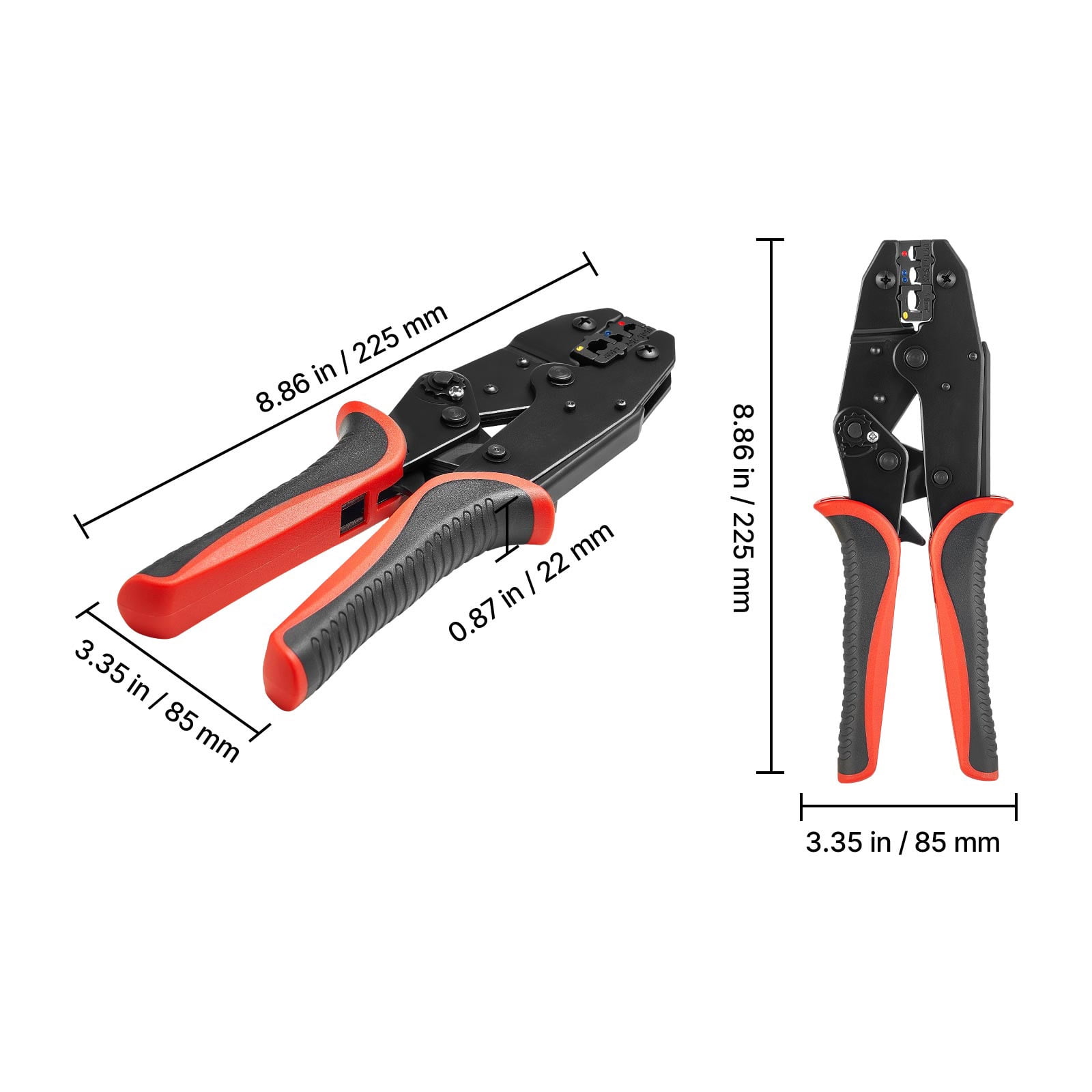 KFFKFF Ratcheting Wire Crimper Tool, 22-10 AWG Electrical Terminal Pliers with Adjustable Force, Clear Metric & AWG Markings, Quick Release Design for Versatile Applications