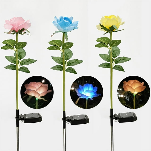 Luces solares de rosa - Iluminaciones solares IP55 impermeables mejoradas con encendido/apagado automático, duración de 6+ horas, iluminación decorativa exterior para senderos y jardines