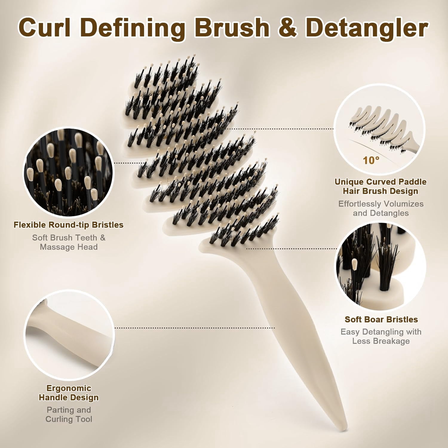 Gentle Scalp Massage Boar Bristle Hair Brush for Fine Hair, Ultimate Smoothing Vented Detangler Wet Brush for Women – A Great Gift