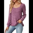 thumbnail image 1 of Blusa de Punto Acanalada de Larga para Mujer, Holgada, Suave, , con Cuello Cuadrado, Informal, Tipo Suéter. Rojo Púrpura S, 1 of 10