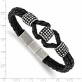 thumbnail image 3 of Stainless Steel Antiqued & Polished Black Leather 8In With .5In Ext Bracelet (8 X 9) Made In China -Jewelry By Sweet Pea, 3 of 6