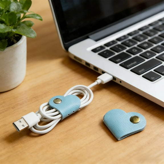 Heart Shaped Leather Cable Organizer Cord Winder Wrap Holder for Headphones Charger Data Cords Travel Office Home Use 1-Pack