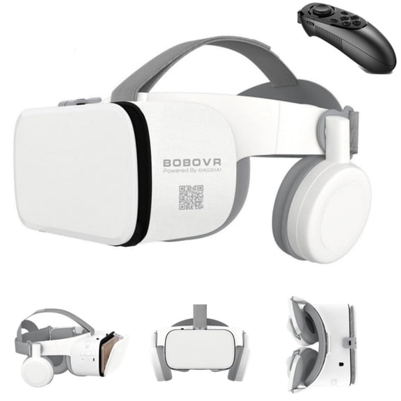 VR Headset for Phone, Virtual Reality Glasses with Bluetooth Headphones for Adults and Kids Play 3D VR Games Movies (White VR Remote)