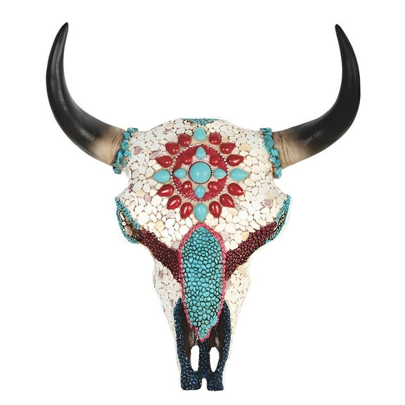 FC Design 11"H Buffalo Skull with Mosaic on The Front Taxidermy Animal Head Wall Plaque Decor Statue Sculpture Ornament Decoration Home/Room Decor and Unique Gift Ideas