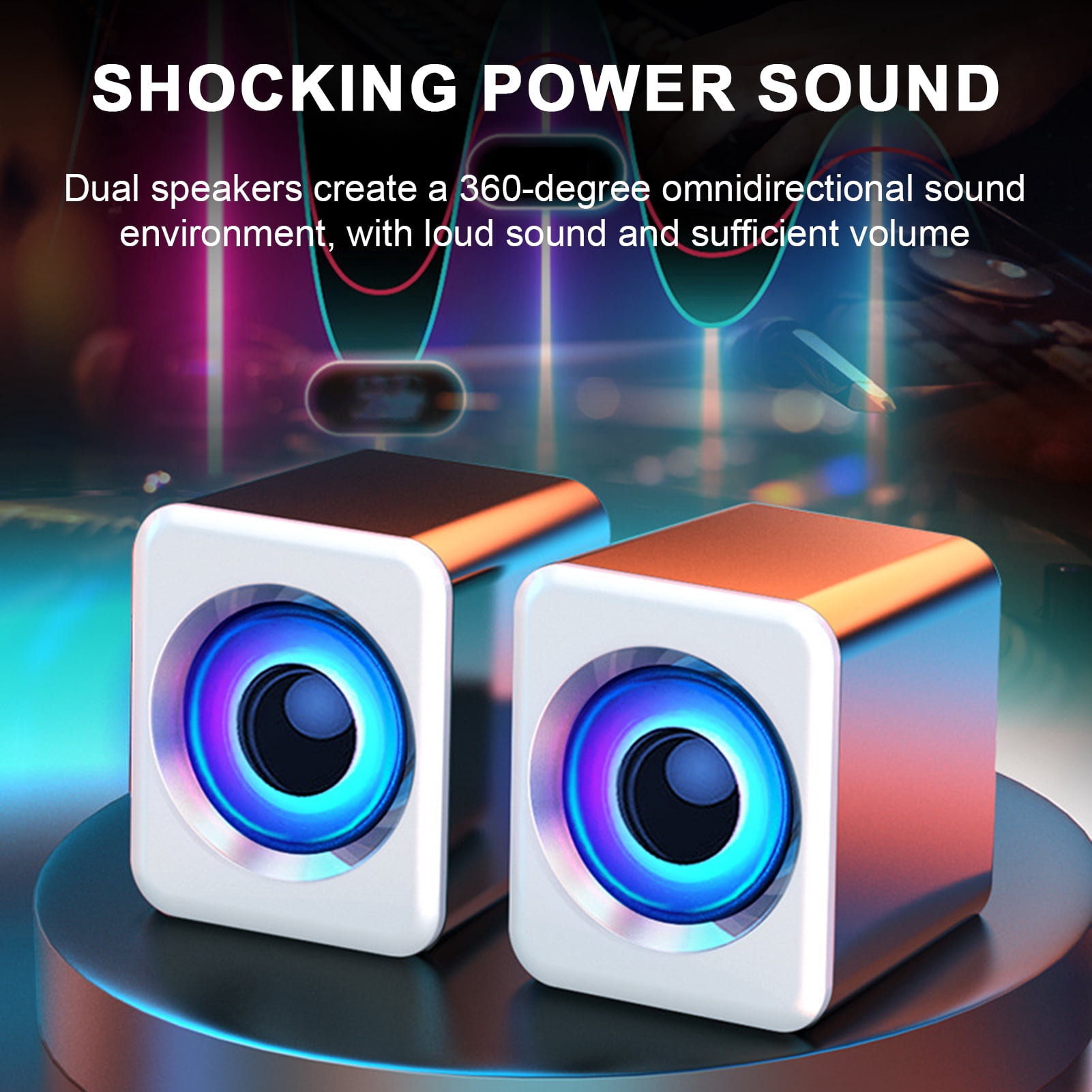 Pebbuoy 1 Pair Computer Speaker Subwoofer USB Bluetooth-compatible Wired Portable Mini Speaker No Delay Stereo Sound Loudspeaker for PC Computer Laptop Notebook