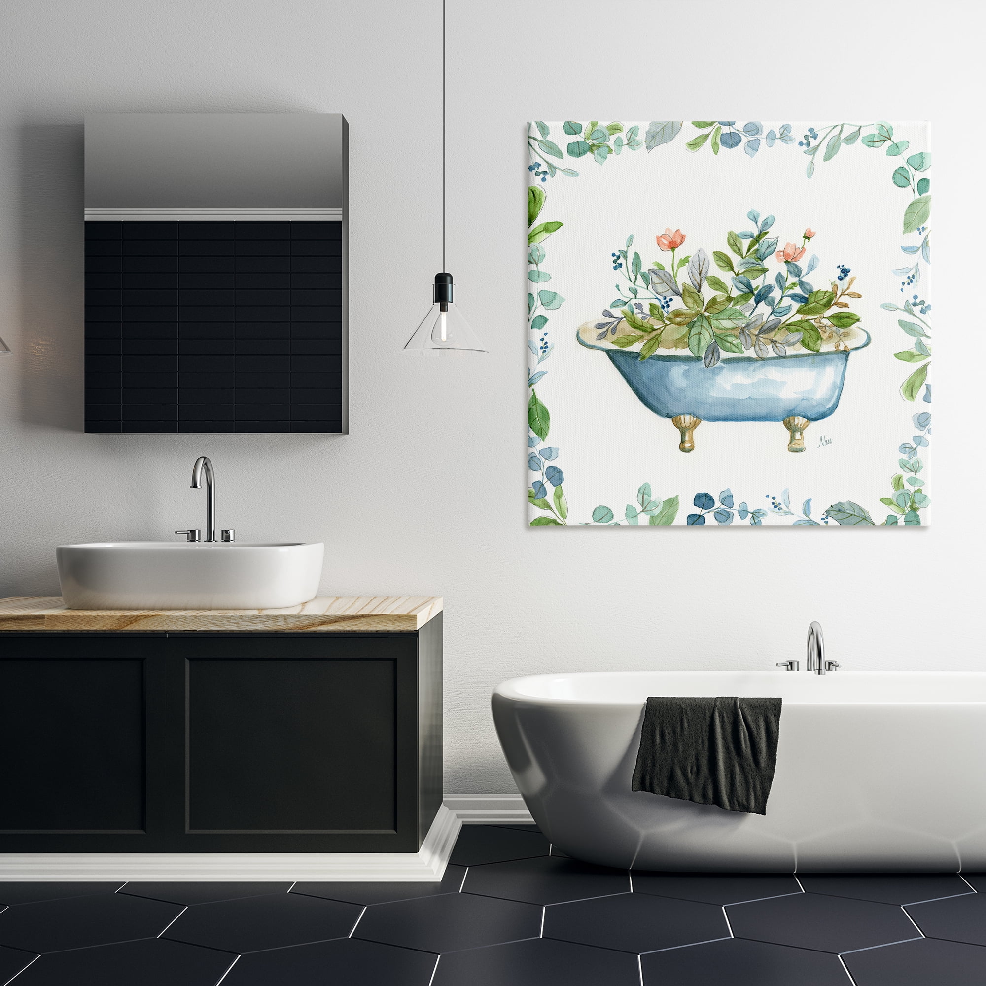 Stupell Industries Botanical Bath Tub Typography Painting Gallery Wrapped Canvas Art Print Wall Art, 36 x 36