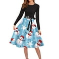 thumbnail image 3 of Womens Christmas Dresses Casual Crewneck Long Sleeve Pleated Prom Hepburn Dresses with Belt Winter Party Cocktail Dress, 3 of 5