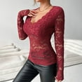 thumbnail image 6 of JGNGSHN Womens Dressy Floral Lace Long Sleeve Tops See Through V Neck Slim Fitted Blouse, 6 of 8