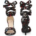 thumbnail image 3 of Sandalias de tacón de aguja con cordones estampados para mujer negro, EE. UU. 9, 3 of 5