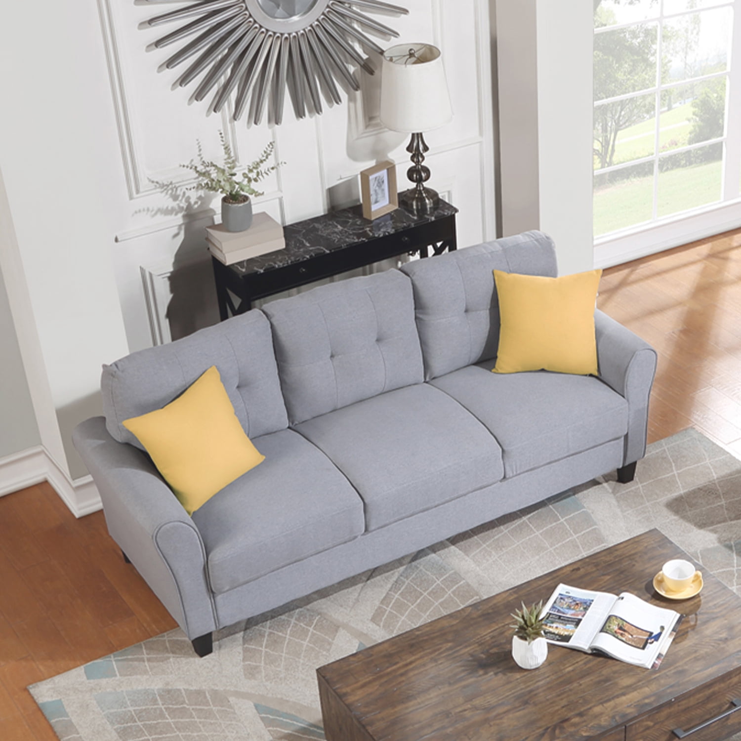 Kadyn Modern Living Room Sofa Set, 2 Piece Linen Sofa Set with 2+3-Seat Sofa, Upholstered Couch Furniture for Living Room, Light Grey-Blue