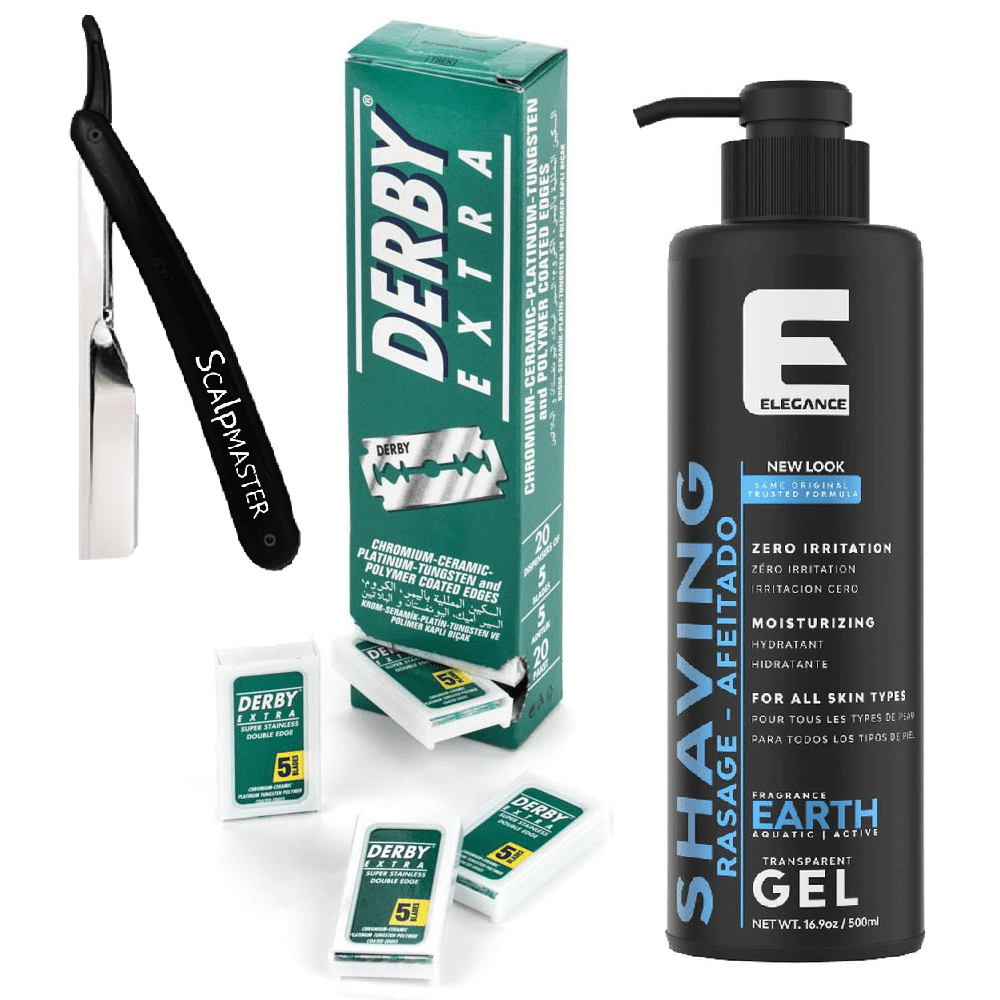 Barber Pack Elegance Shave Gel w/ Razor & Double Edge Derby Blades BBBARBER4