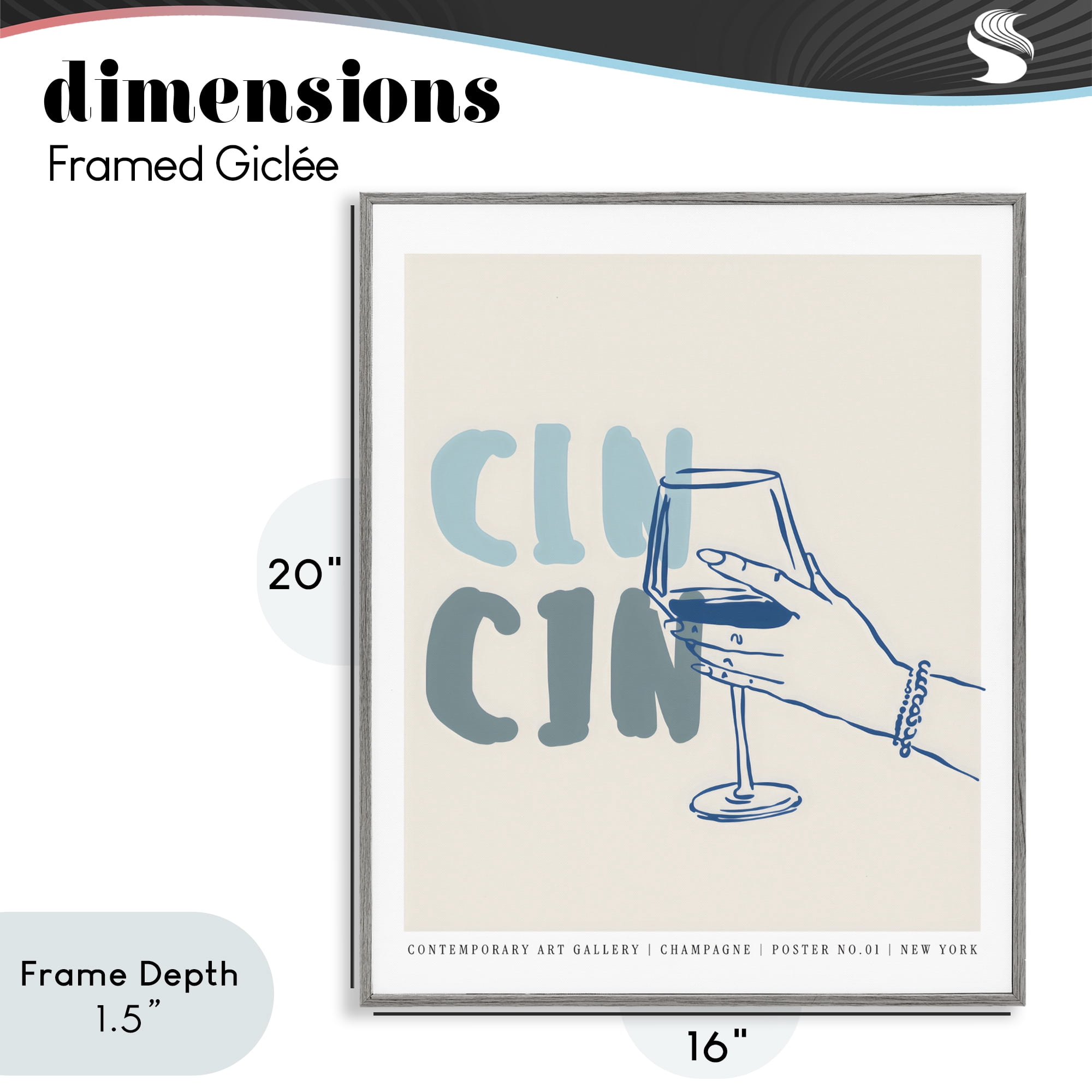Stupell Industries Cin Cin Blue Champagne Toast Gray Framed Giclee Art, design by The Prints Vibe