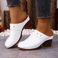 thumbnail image 2 of Dakaela Womens Mules Pumps Round Closed Toe Sandals Chunky Heeled Slides Clogs Slip on Casual Backless Loafers Shoes Size 6-10 White, 2 of 6