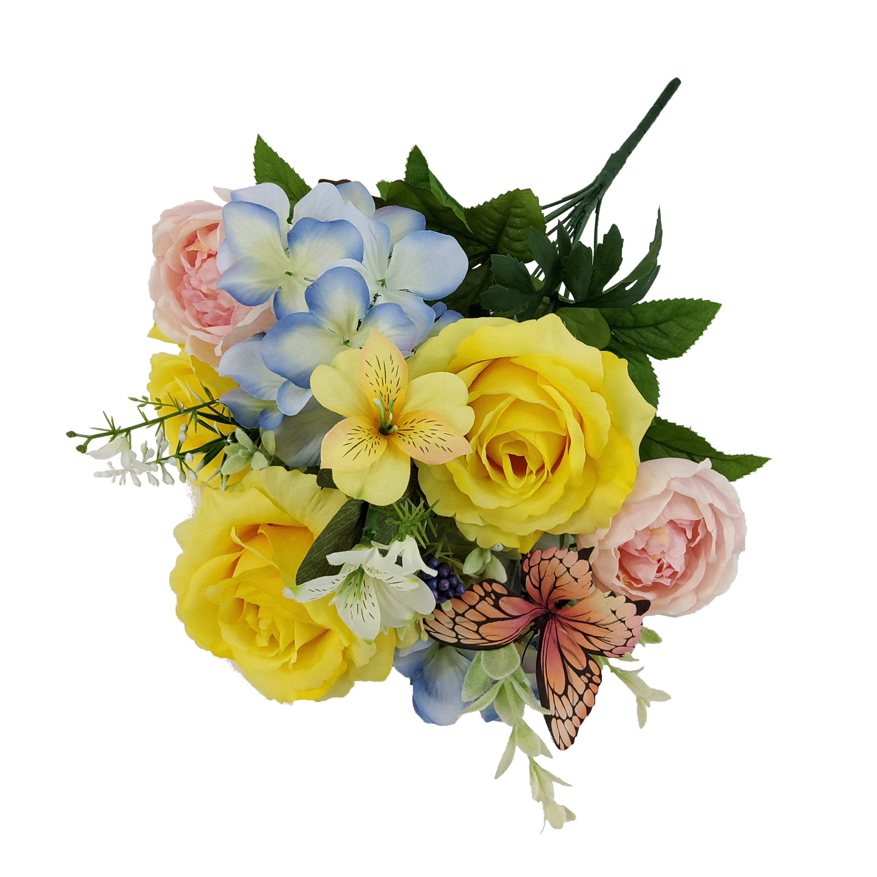 Mainstays 19.5 inch Artificial Rose Butterfly Bouquet, Yellow Color