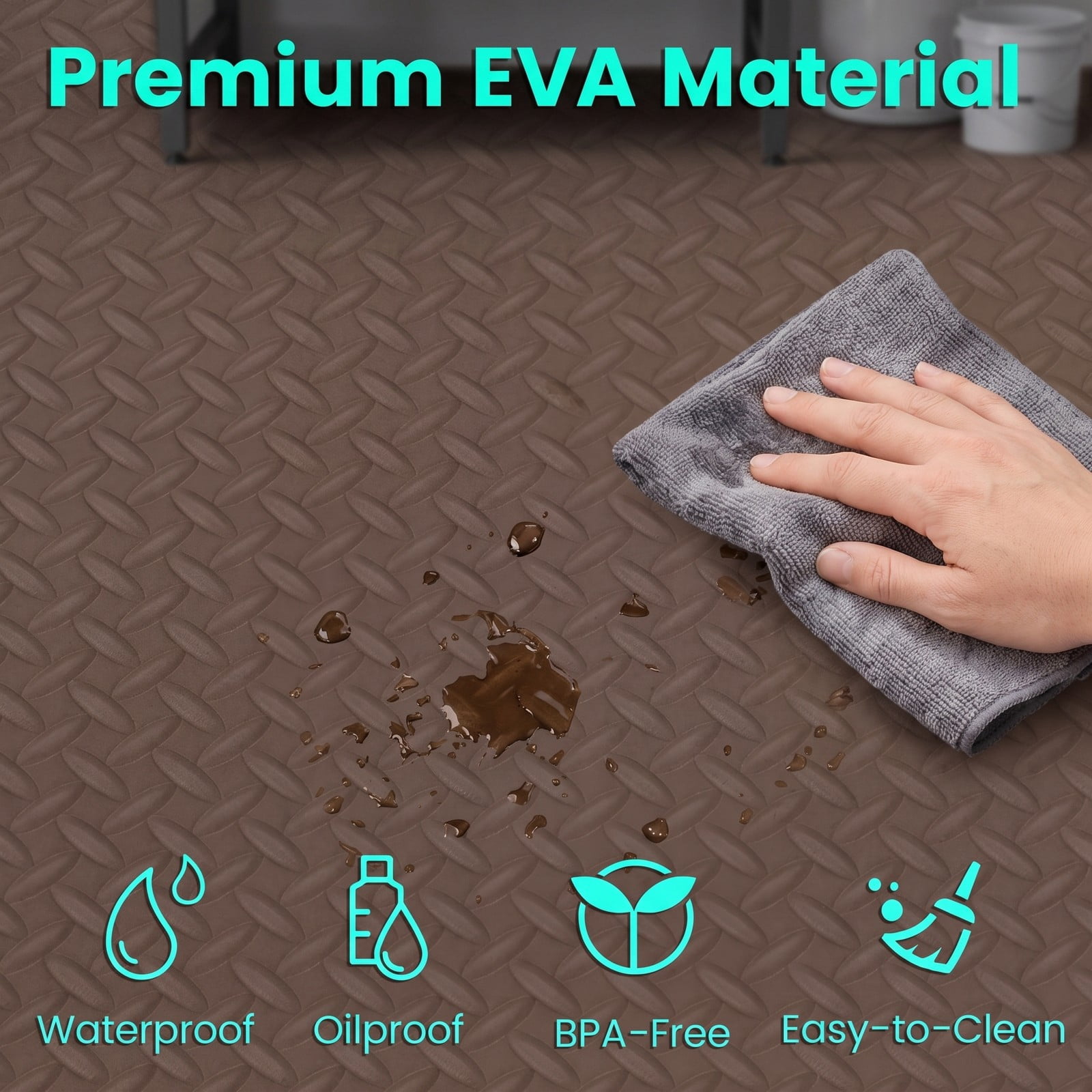 Airfind 12 Tiles Puzzle Exercise Floor Mat with Interlocking EVA Foam and Non-Slip Texture for Home Gym Equipment Protection, Brown