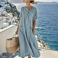 thumbnail image 2 of Daiosportswear Robe Élégante à Manches Mi-Longues et Col en V Plissée Style Bohème pour Femmes, Robe à Manches Courtes Bleue TG(TG), 2 of 7