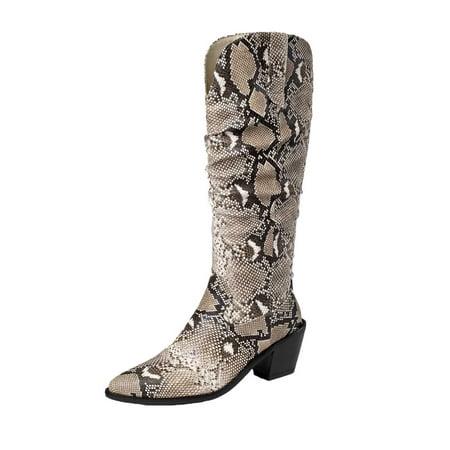 

Rdeuod Women S Shoes Fashion Large Size Boots Women Long Tube Snake Print Low Heeled