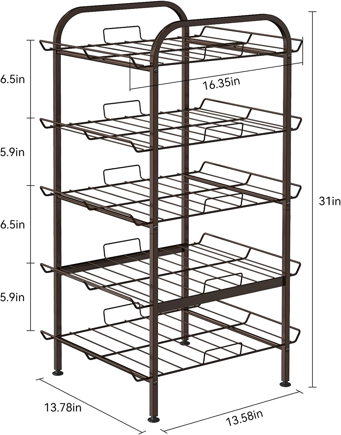 5 Tier Water Bottle Organizer Storage Shelf Metal Beverage Dispenser Rack, Bronze