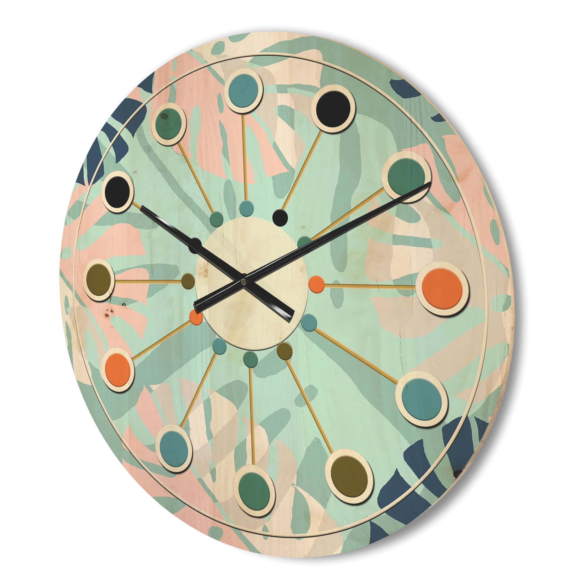 Designart 'Floral Retro Pattern VII' Mid-Century Modern Wood Wall Clock