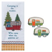 Classic Camper Salt and Pepper Shaker Set with Camping Kitchen Tea Towel