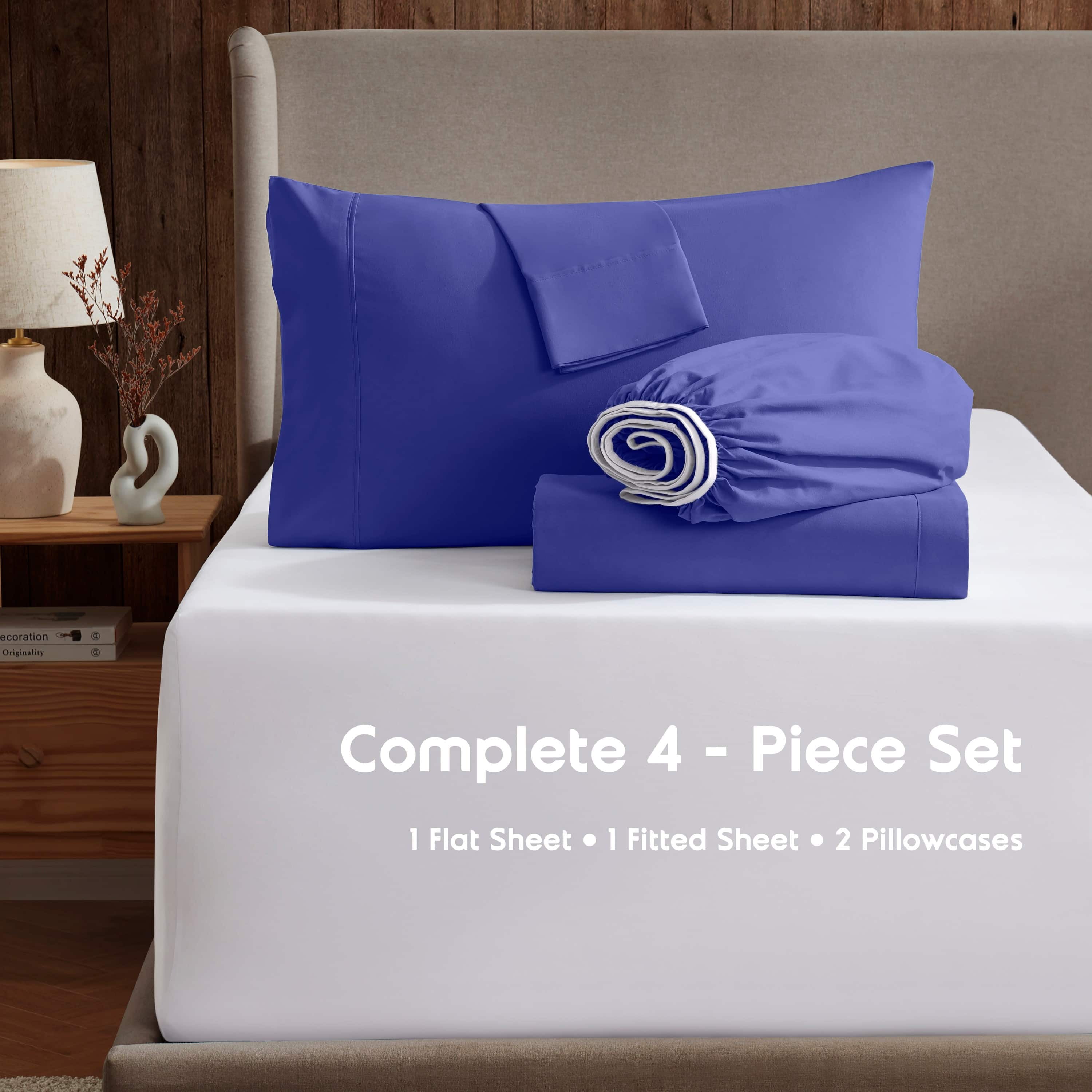 LammaLoe Extra Deep Pocket California King Sheets Set, 4 Piece, Fits 18"-24" Mattress, Breathable & Extra Soft Bed Sheets, Royal Blue