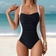 thumbnail image 4 of Traje de Baño de una Pieza Fruncido para Mujer, con Control de Abdomen, Estilo Halter, Ajustable, Elegante, Deportivo, Monokini, Negro y , Talla XL, 4 of 9