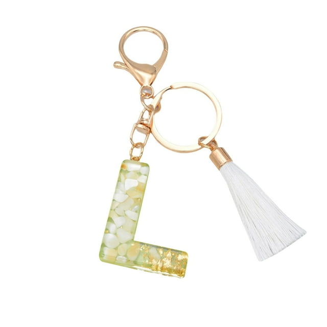 Crystal Drop Pendant Key Chain with Custom Letter and White Tassel for Bags or Keys