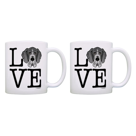 ThisWear Dog Lovers Gifts Love Great Dane Cup Set German Mastiff 11 ounce 2 Pack Coffee Mugs