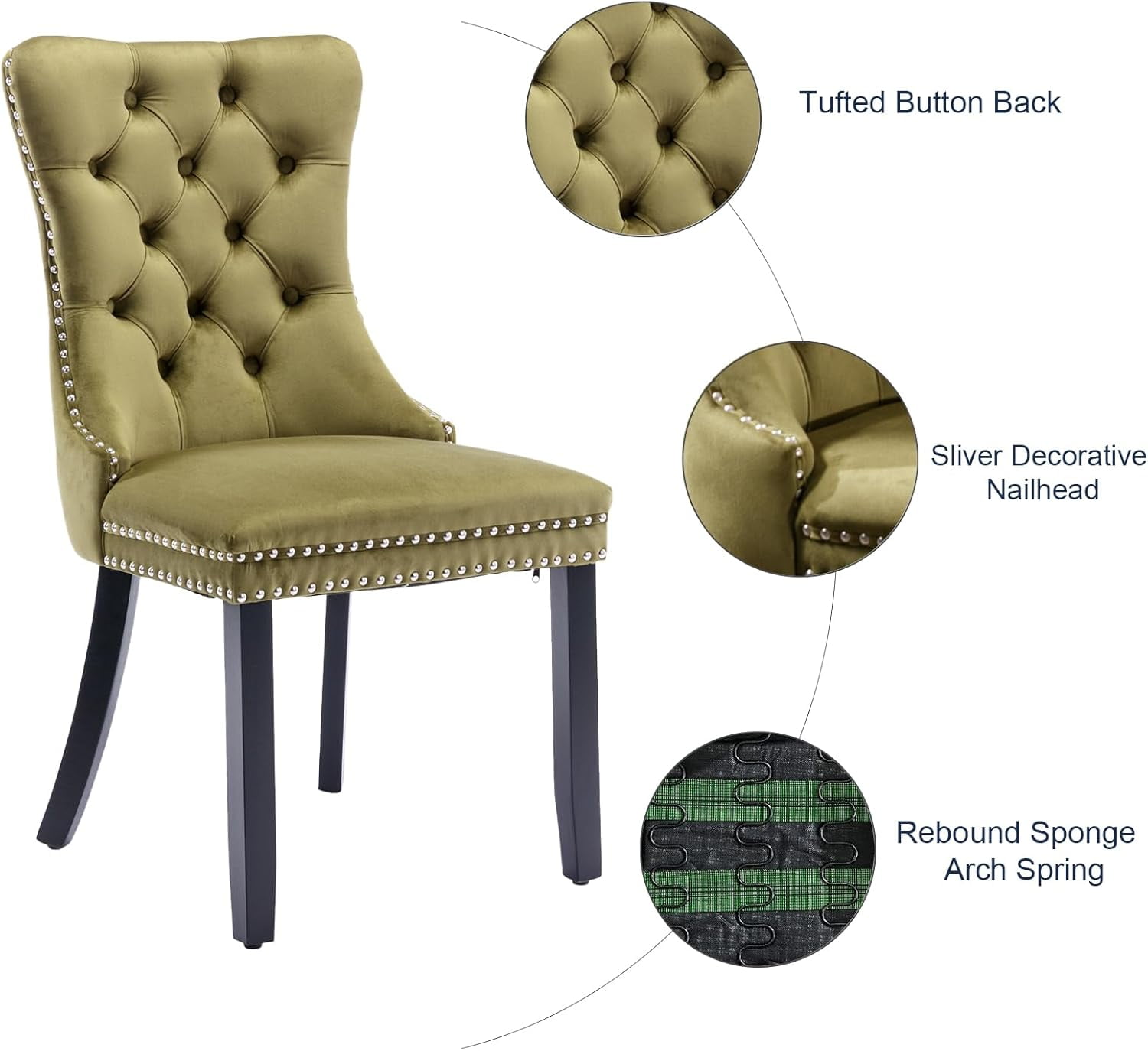 MOONMISS Dining Chairs 2-Pcs Set, High-end Velvet Upholstered Accent Chairs Button Tufted Dining Chairs with Back Ring Pull and Nailhead Trim,Olive