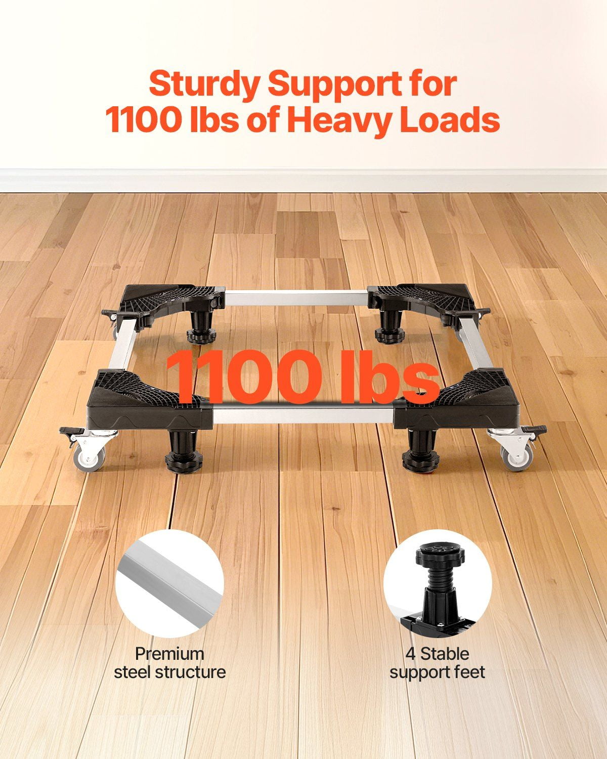Fridge Stand Mobile Base 1100 lbs Load Capacity Washing Machine Stand with 8 Locking Twin Wheels and 4 Brakes 27.5 to 35.4 Inches Adjustable Furniture Dolly for Washer Refrigerator and Dryer
