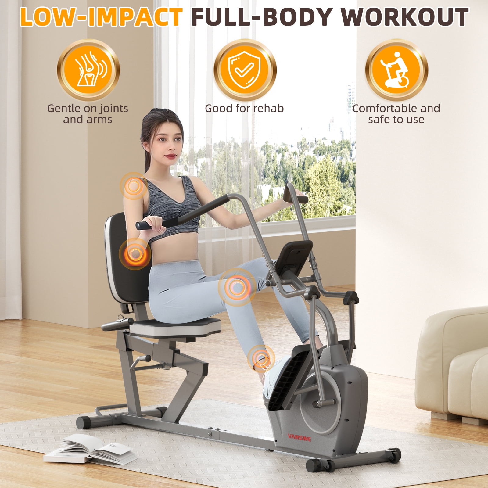 Vanswe Recumbent Elliptical Exercise Bike with Arm Exerciser for Home Training Cardio Workout