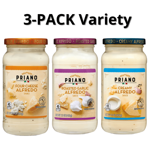 Priano Four Cheese ,Creamy and Roasted Garlic Alfredo Sauce Variety 3-Pack 15 oz
