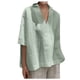 thumbnail image 2 of Camisas Fnochy para mujer, liquidación, blusas casuales de manga corta con cuello en V y sueltas, camisas de algodón para mujer., 2 of 7
