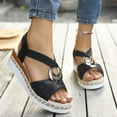 thumbnail image 2 of Rokment Women's Platform Chunky Heels Dressy Sandals Fashion Casual Metallic Silver Buckles Leather Elastic Ankle Strap Wedge Slingback Heeled Summer Comfortable Walking Shoes Black Size 6, 2 of 7