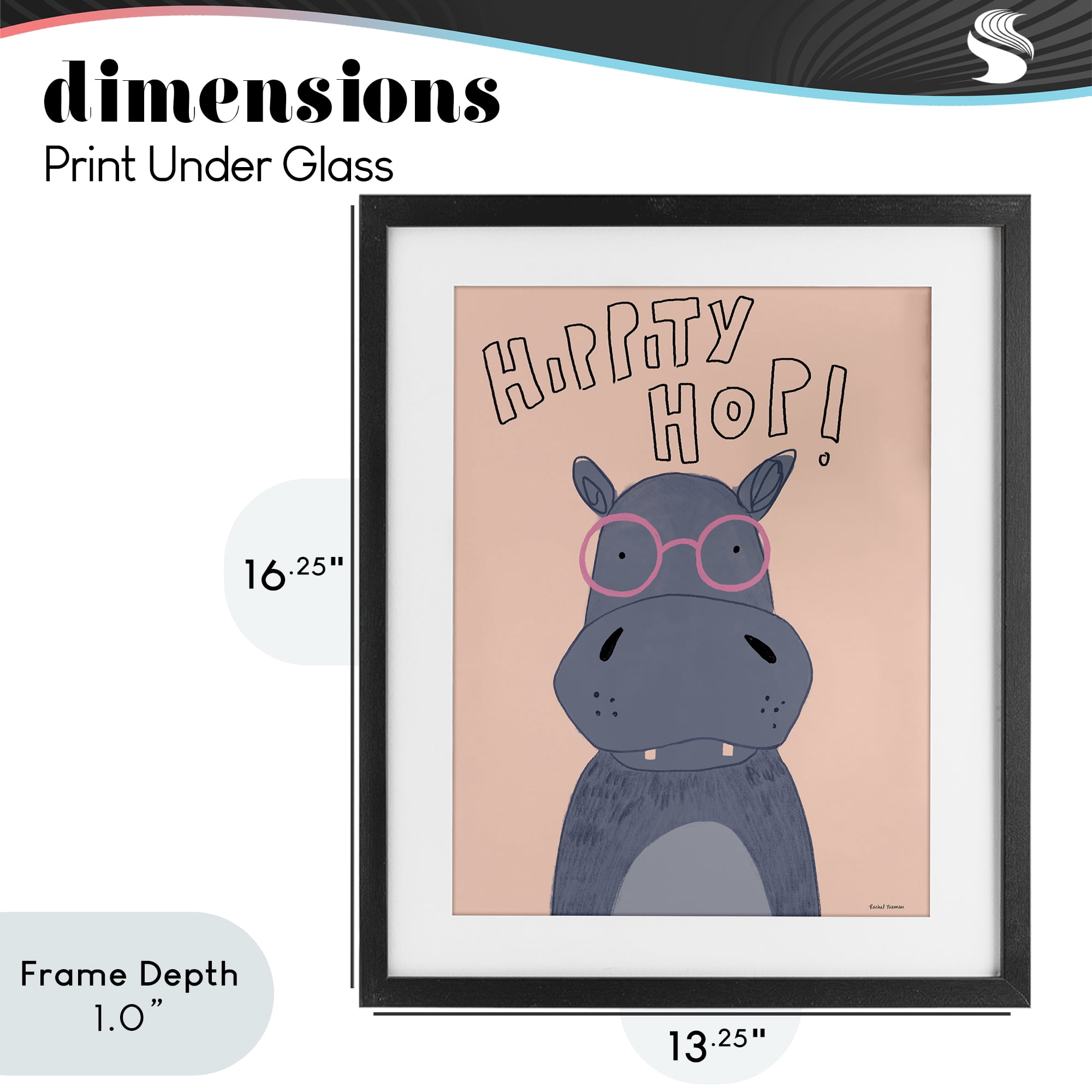 Stupell Industries Hippity Hop Hippo Black Framed Print Under Glass, design by Rachel Nieman