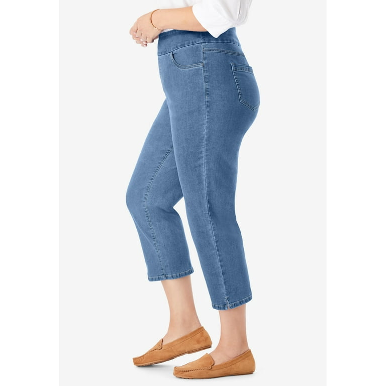 Woman Within Women's Plus Size Flex-Fit Pull-On Denim Capri Pants 