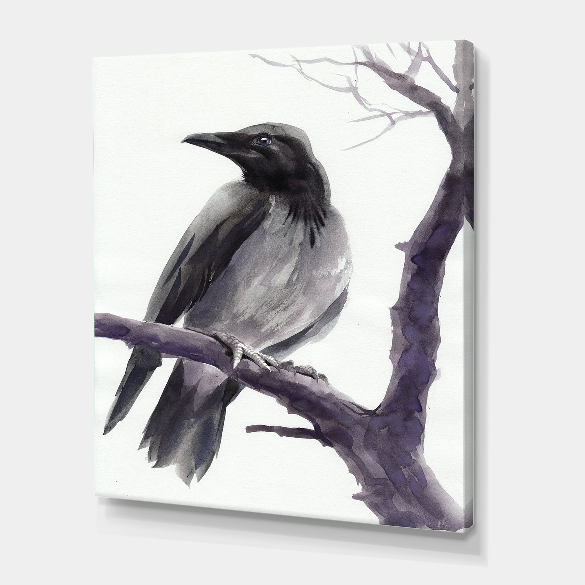 Designart ' Big Crow Sitting On A Branch ' Traditional Canvas Wall Art Print