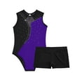thumbnail image 5 of Yeahdor Girls Sleeveless Ballet Gymnastics Leotard with Shorts Yoga Suit Dancewear Skating Jumpsuit Outfit Purple&Black 14, 5 of 7