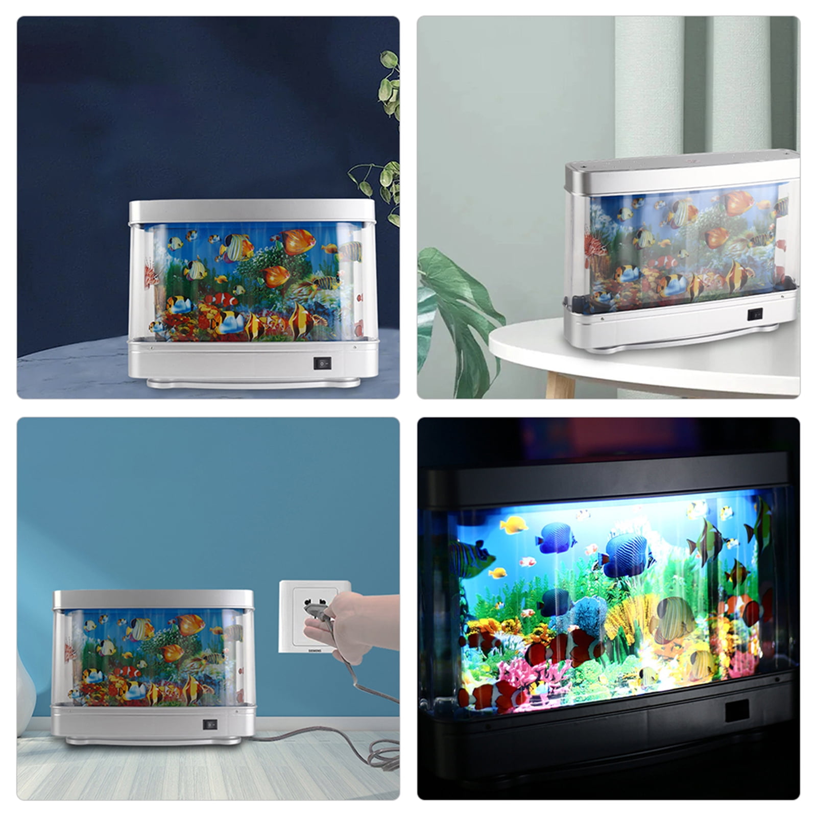 Fake Motion Fish Tank Mini Aquarium, Artificial Tropical Decorative Lamp Night Light with Moving Fish