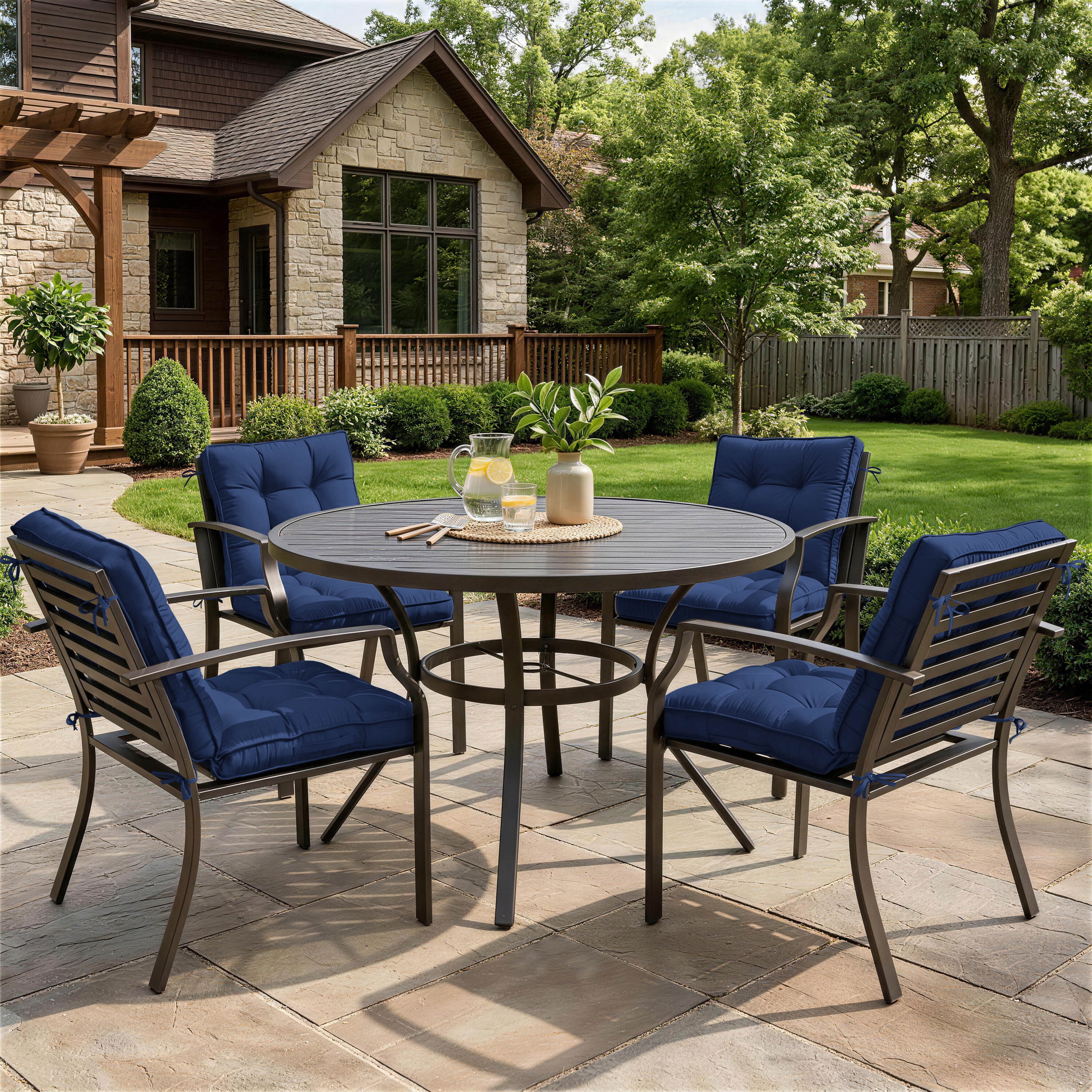 Kimunuk Outdoor Chair Cushions Set of 2, 42 x 21 x 4 in Non Slip Porch Swing Cushion Seat Back Cushions with Ties for Indoor Patio Rocking Chair, Blue