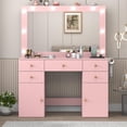 thumbnail image 5 of Pink Vanity Desk with Large Lighted Mirror & Power Outlet, Makeup Vanity Table with Glass Top & Drawers & Sliding Jewelry Storage Shelves , 44.1" Large Makeup Vanity Table for Women Girls, Pink, 5 of 9