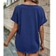 thumbnail image 5 of Camisa de verano azul oscuro transpirable con detalle de botones en el frente, talla M, camiseta de manga corta con cuello en V, 5 of 7